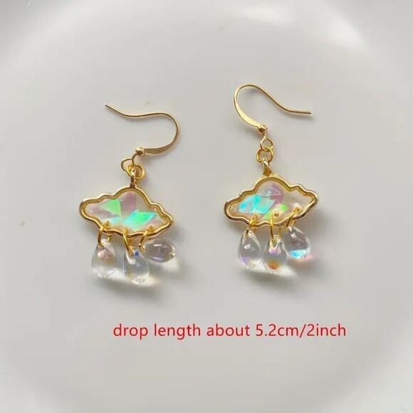 🌧 Rain Clouds Dangle Iridescent Rain ☔️ Weather Lovers  Earrings  🌧 5 🌟 ⚡️ - Picture 4 of 9